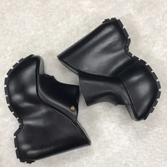 Authentic Versace Leather Platform Wedge Mules - Picture 7 of 17